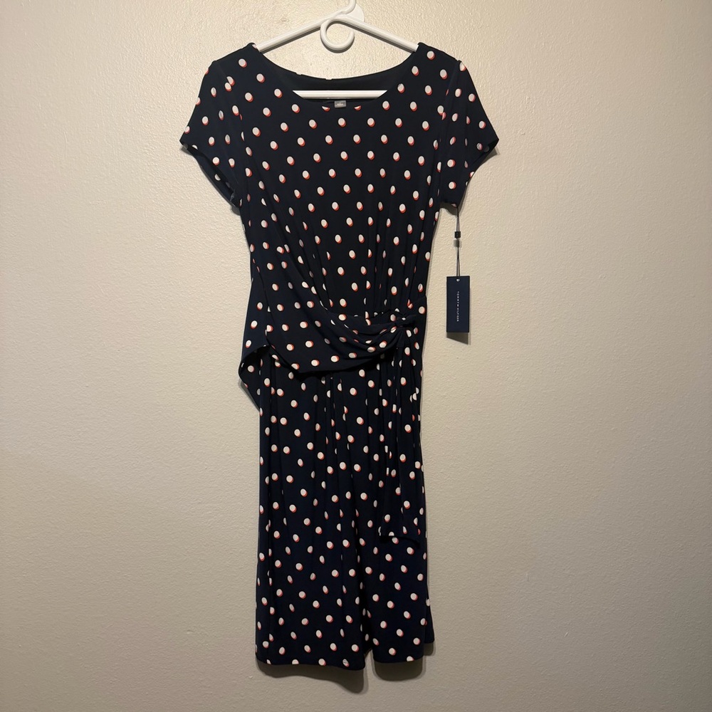 Tommy Hilfiger Navy and Pink Polka Dot Midi Dress